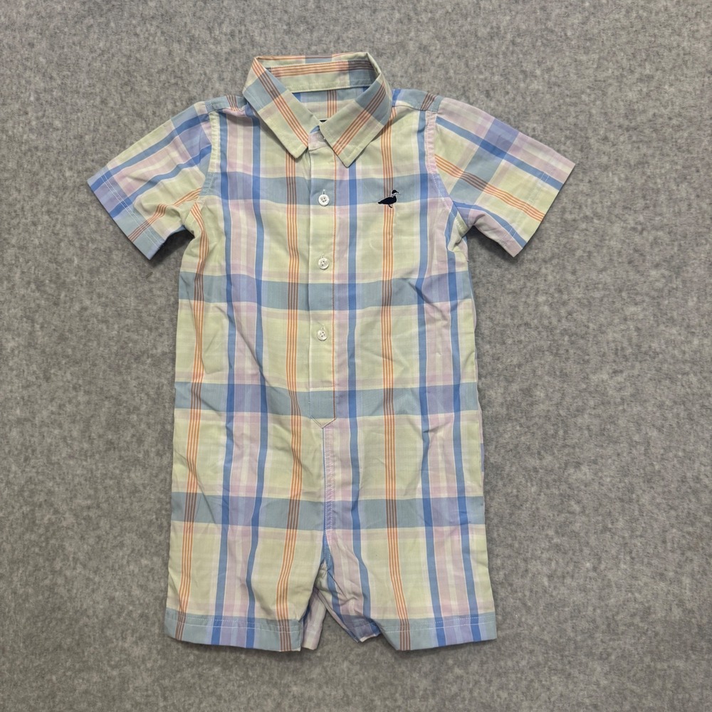 Properly Tied Baby Boy Plaid Woven Onepiece Romper Pastel Bamboo 12M